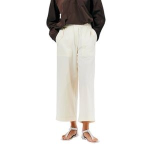 TIBI vintage cotton cargo convertible pant cream wide leg size XS